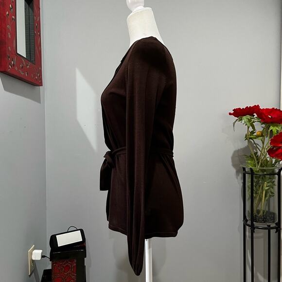 NEW Dana Buchman Silk Pleated Button Belted Tie Waist Bell Sleeve Sweater P NWOT - Picture 8 of 15